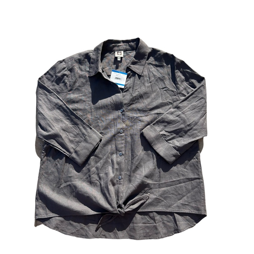 Anne Klein Gray Button-Up Blouse with collar